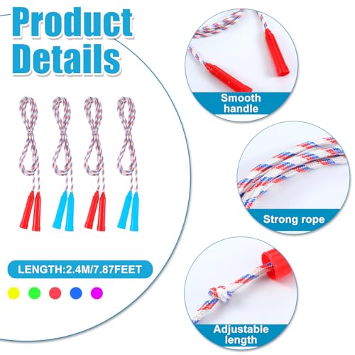 Honoson 50 Pcs Rainbow Jump Rope Bulk Gift for Kids 7.8ft Nylon Stripe Ropes with Handle Adjustable Colorful Party Favor C...