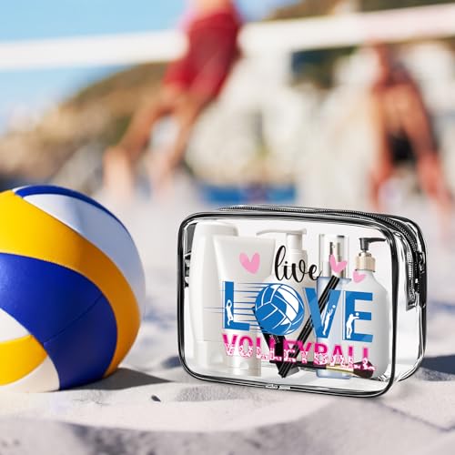 Falueqg Volleyball Gifts Makeup Bags - 12Pcs Volleyball PVC Clear Cosmetic Bags, Volley Ball Themed Sports Waterproof Chee...