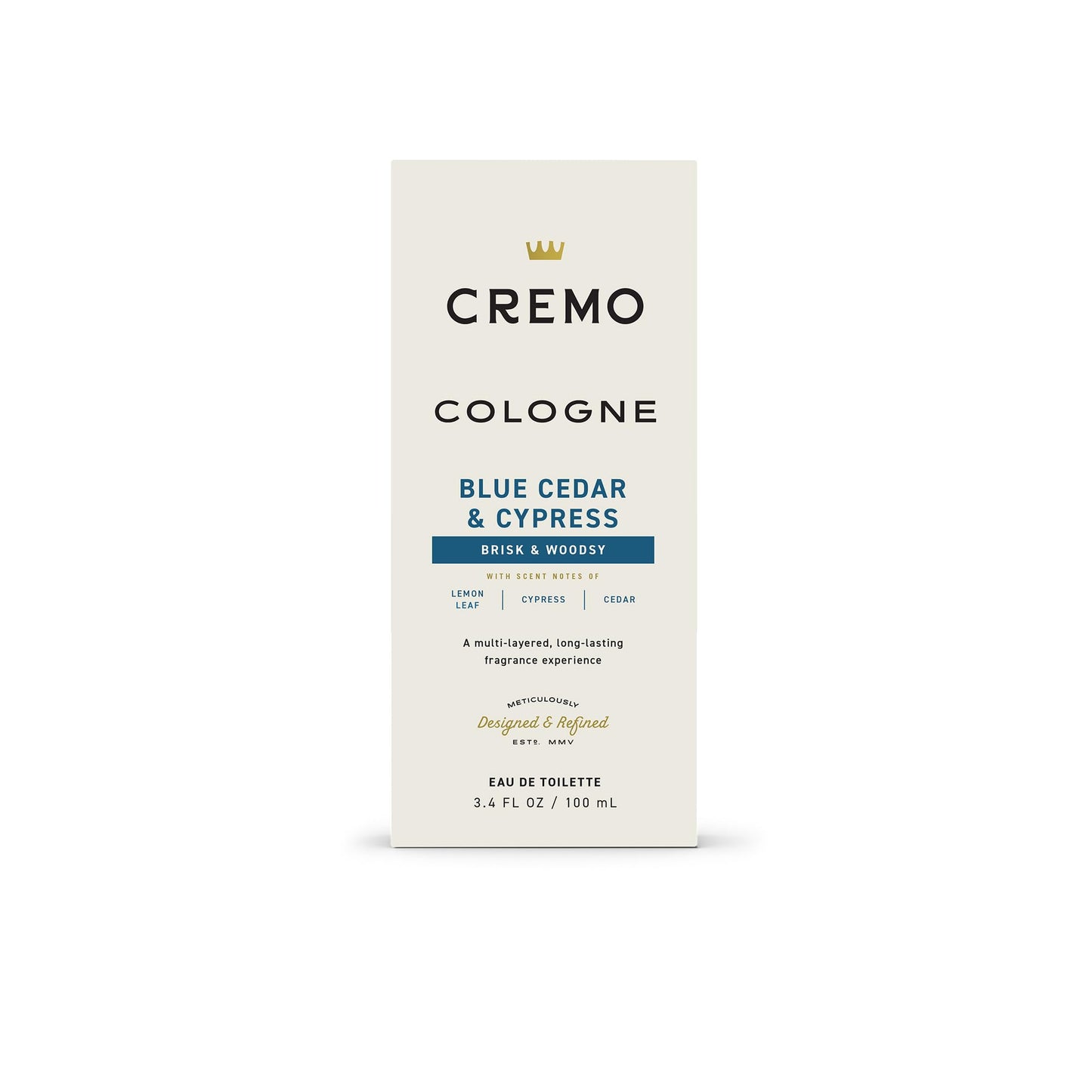 Cremo Cologne For Men - Blue Cedar & Cypress Mens Cologne Spray, A Woodsy Scent with Notes of Lemon Leaf, Cypress and Cedar, Multi-Layered Signature Men's Fragrances, 3.4 Fl Oz