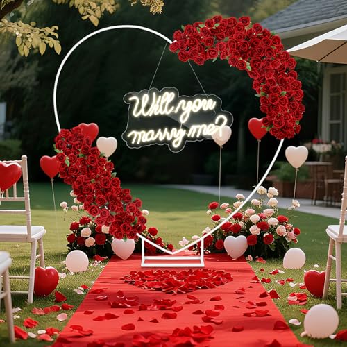 Breling 6.6ft Large Metal Heart Arch Stand and Will You Marry Me LED Neon Light Sign Backdrop for Outdoor Proposal Wedding...