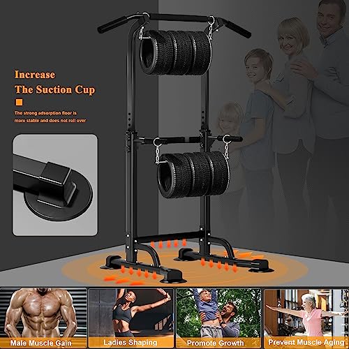 DlandHome Power Tower Pull Up Dip Station Multi-Function Fitness Equipment for Strength Training Adjustable Height Dip Sta...