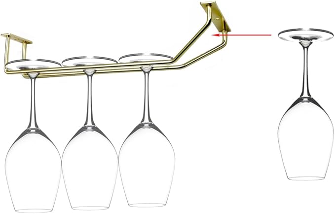 10.8 Inch Gold Wine Glass Rack, Under Cabinet Wine Glass Holder, Wine Glass Hangers Under Shelf, Stemware Rack, Hanging Stemware Holder for Cabinet Kitchen Bar, Set of 2