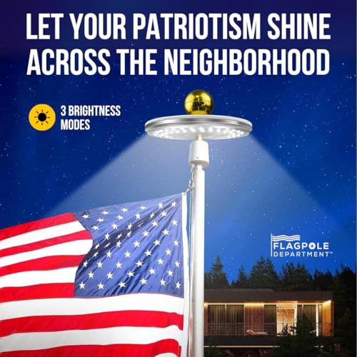 Flagpole Department Ultra Bright Solar Powered Flag Pole Light | 100% Coverage with 48 LEDs | 14-Hour Dusk to Dawn | Water...