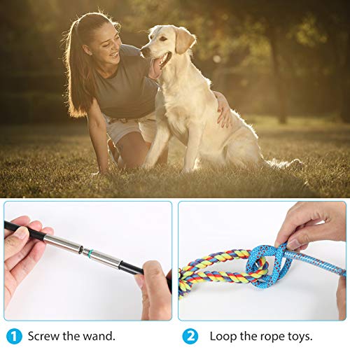 DIBBATU Flirt Pole for Dogs Interactive Dog Toys for Large Medium Small Dogs Chase and Tug of War, Dog Teaser Wand with Lu...