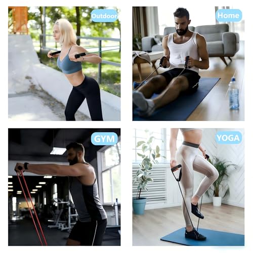 20 Pcs Resistance Bands with Handles for Home Workouts, Universal Exercise Bands Set for Physical Therapy & Rehabilitatio...