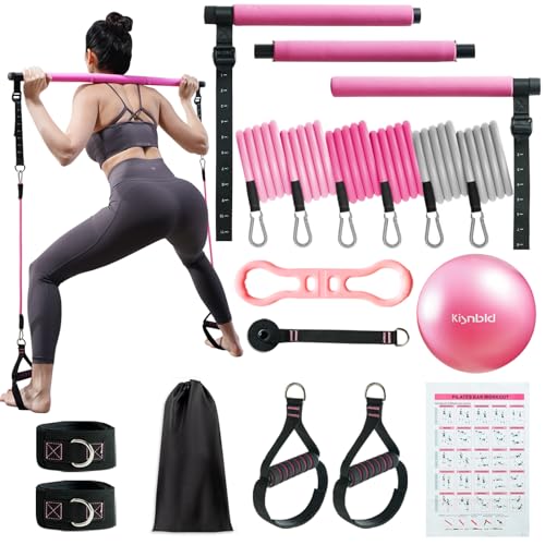 kisnbld Pilates Bar Kit with Resistance Bands, Multifunctional Pilates Bar with 3 Set Exercise Resistance Bands, Portable ...