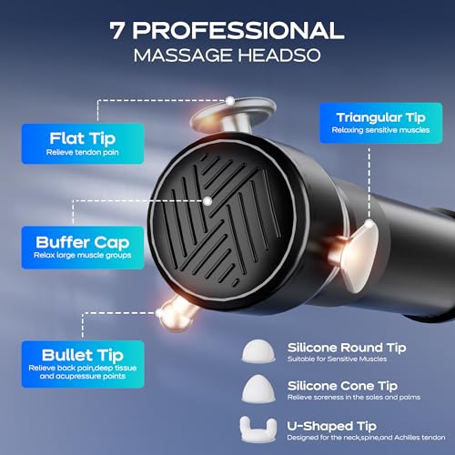 Oley Deep Tissue Vibrating Muscle Massage Gun, Handheld Electric Massager with 3 Speeds and 4 Heads, Massage Tool for Prof...
