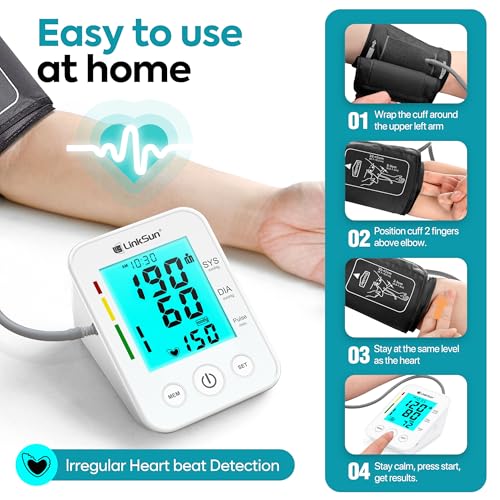 LinkSun Blood Pressure Monitor for Home Use with Large Upper Arm Cuff, Rechargeable Blood Pressure Machine with 100 Memory...