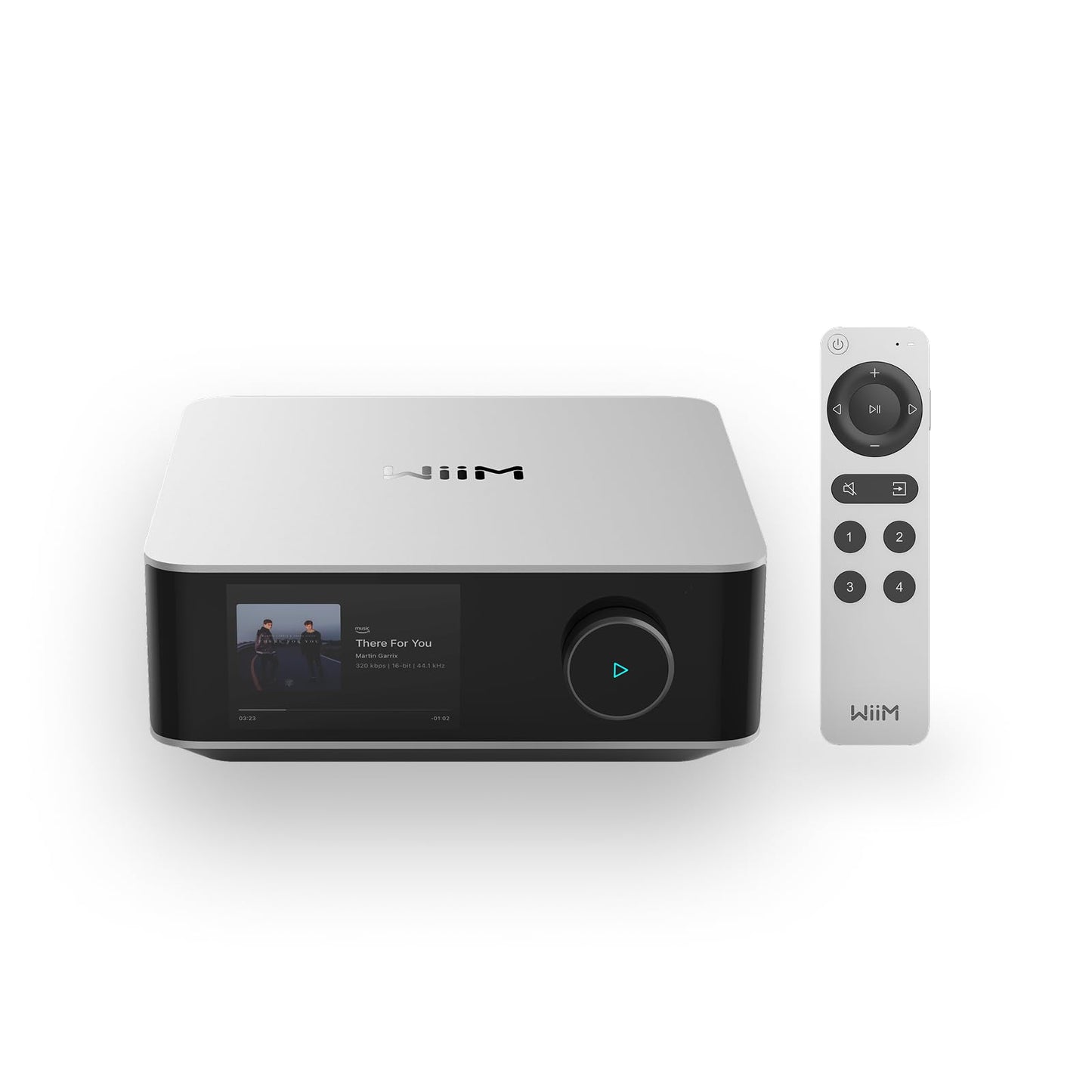 WiiM Amp Ultra Streaming Amplifier - 100W, ESS DAC, Dual Amps, HDMI ARC, Optical, RCA, Touchscreen, Silver, Model AMP003