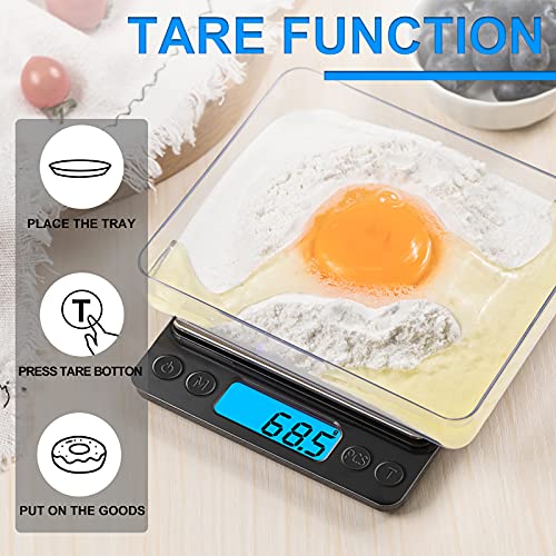 Digital Food Kitchen Scale Upgraded, YONCON 3000g/0.1g High Accuracy Mini Pocket Scale Measures in Grams and oz for Cookin...