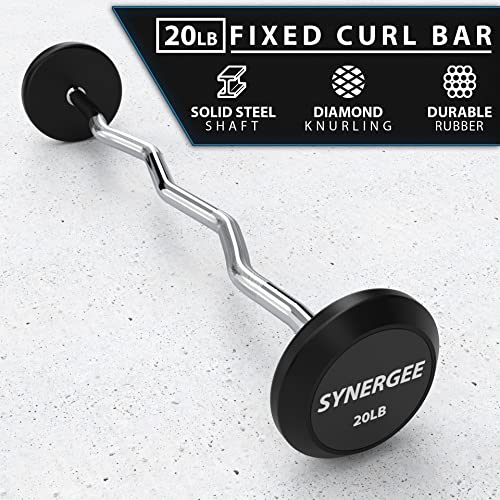 Synergee Fixed Easy Curl Bar Pre Weighted Curved Steel Bar with Rubber Weights - Fixed Weight