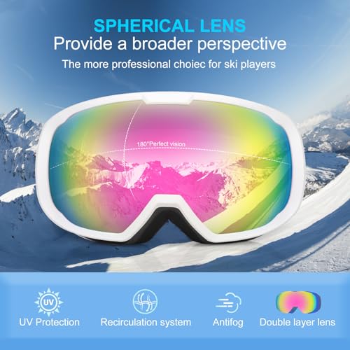 EXP VISION Ski Goggles for Men Women, OTG Snowboard Goggles with 100% UV Protection Anti Fog Lens Snow Goggles