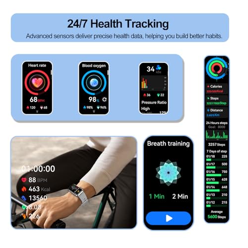 Fitness Tracker (Answer/Make Calls), Smart Watch for Women Men, with 1.47″ AMOLED Always-On Display, 24/7 Heart Rate, Slee...