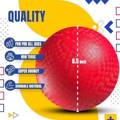 PlayBolt Playground Ball - 8.5 Inch Red Rubber Kickball Bouncy Inflatable Balls for Kids & Adults w/Hand Pump, Indoor & Ou...