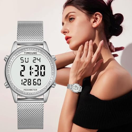 Women's Step Counter Pedometer Watch with Stainless Steel Bracelet, Stylish Design, No App, No Charging Needed for Step, C...