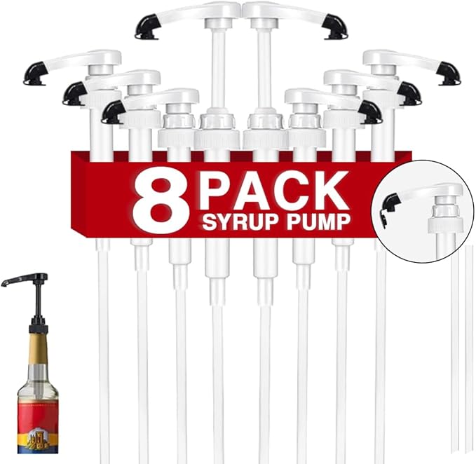 8 pcs White Syrup Pumps with Cap to Avoid Dripping, Leak Proof Coffee Syrup Dispenser, Fits 25.4 Oz Coffee Flavoring Syrup Bottles, Great for Home & Coffee Bar Drinking Mixes, Cocktails, Beverage
