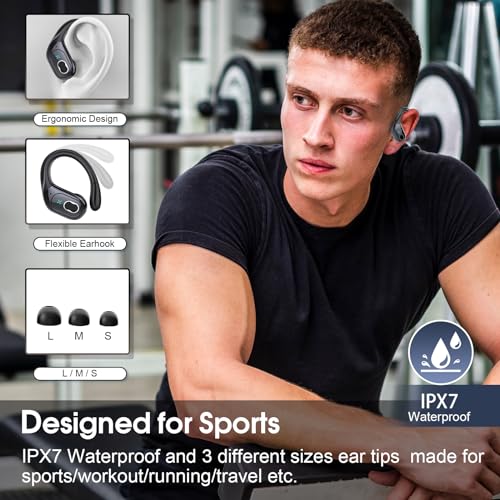 Wireless Earbuds 75hrs Bluetooth 5.4 Headphone Sport, 2026 Bluetooth Earbuds Stereo Deep Bass Over Ear Bud with Earhooks, ...