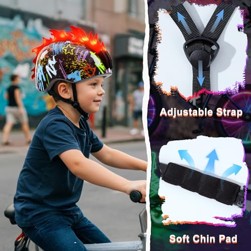 Toddler Bike Helmet with LED Lights, Kids Helmet for Boys 3-8 Years, Adjustable Kids Bike Helmets Toddler Helmets for Bicy...