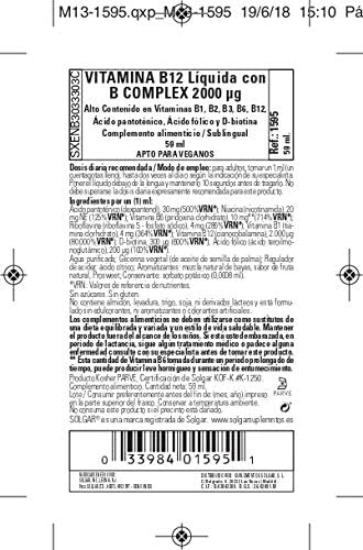 Solgar Sublingual Liquid B-12 2000 mcg with B-Complex, 2 oz - Supports Production of Energy - Nervous System Support - Promotes Heart Health - Vegan, Gluten Free, Kosher - 59 Servings (Pack of 2)