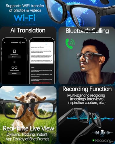 Smart Glasses with Camera & Video 1080P HD, 2K Photo POV AI Camera Glasses, Wearable Video Recording Glasses, Hands-Free F...