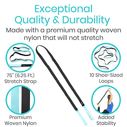 Vive Stretch Strap (75" - 10 Loops) - Leg Stretch Band to Improve Flexibility - Stretching Out Yoga Strap - Exercise and P...