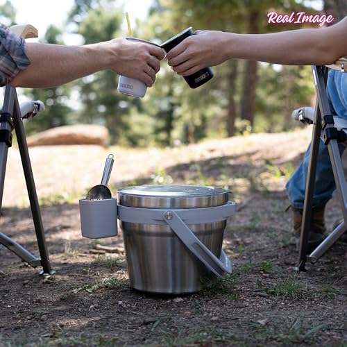 Large Insulated Ice Bucket with Lid – Stainless Steel Ice Bucket and Scoop – Ice Buckets for Parties, Bars – Ice Bucket wi...