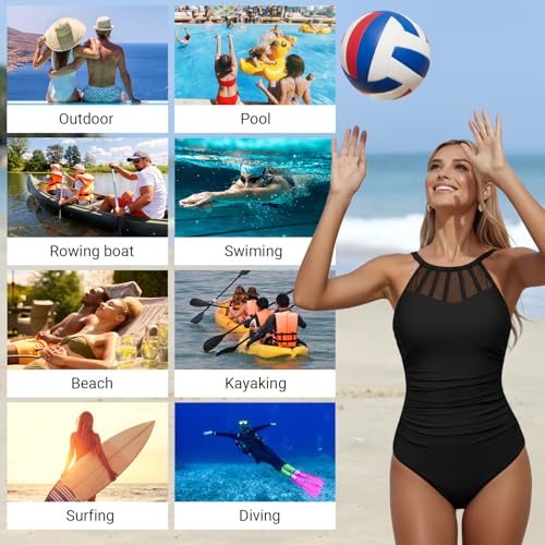 Holipick Women Tummy Control One Piece Swimsuit Modest Bathing Suit Full Coverage High Neck Swimwear