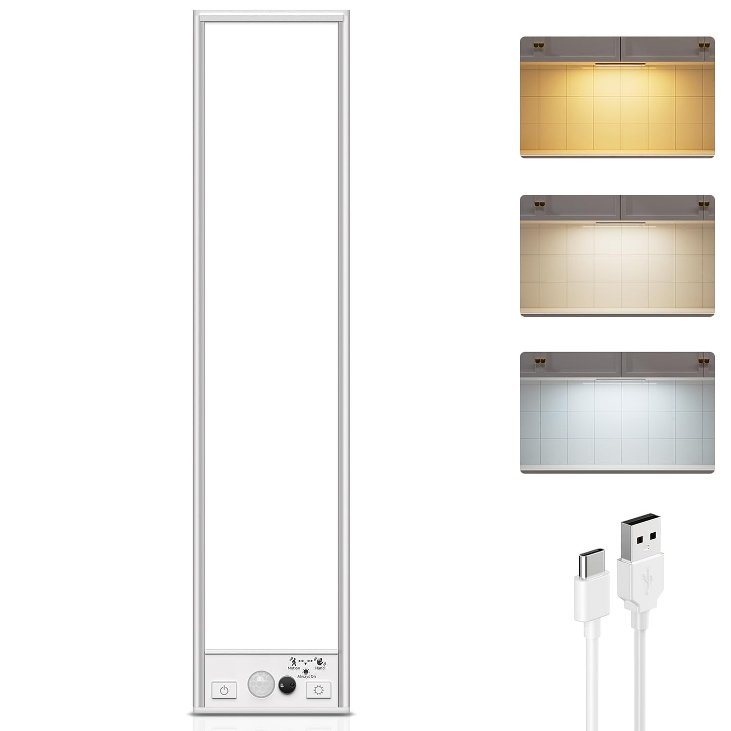 LENOMA Under Cabinet Lighting, 750LM Wireless Motion Sensor, 6000mAh Rechargeable, 12 Inch, Dimmable, White, Model LTM-CGD-04