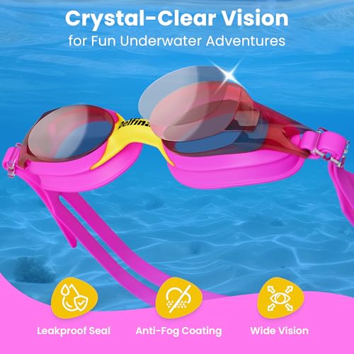 Delfina Toddler Swimming Goggles – 2 to 7 Years Old Kids Swim Goggles - Comfortable No Leak Anti-Fog Kids Goggle for Swimming