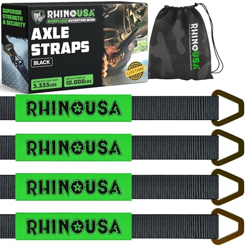 Rhino USA Axle Tie Down Straps - Lab Inspected 11,128lb. Break Strength - Heavy Duty Protective Sleeves & D Rings to Ensur...