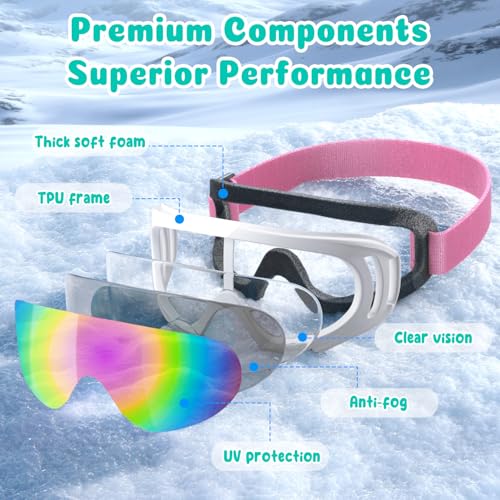 COOLOO 3 Pack Kids Ski Goggles, Anti-fog Snowboard Goggles with UV400 Protection, Snow Goggles for Boys Girls Youth Men Women