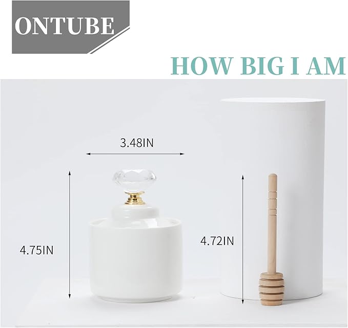 ONTUBE Ceramic Honey Jar with Dipper and Crystal Lid, Small Honey Pot for Home Kitchen, 8oz (Gold)