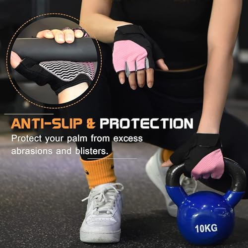 sunnex Workout Gloves for Women - Breathable Weight Lifting Gloves with Non-Slip Silicone Padding, Fingerless Gym Gloves f...