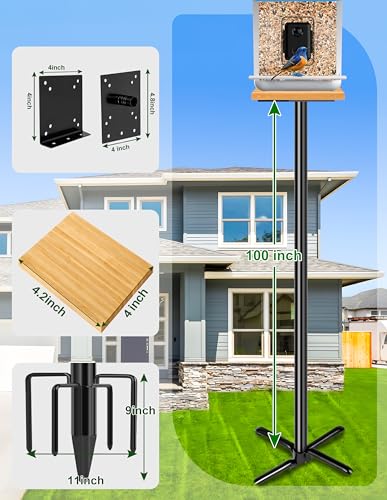 XDW-GIFTS Bird House Pole, 1 Pack 109 Inch Metal Bird Feeder Pole for Outdoor, with 5-Prong Heavy Duty Base for Birdhouse ...