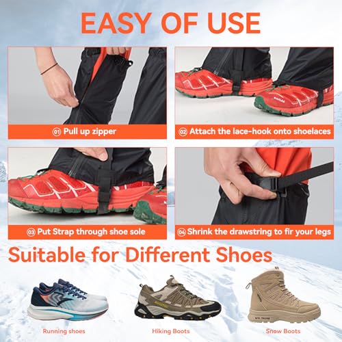 OrrinSports Gators for Hiking Boots with Upgraded Zipper Gaiters for Hiking Snow Waterproof Lightweight Leg Gaiters for Me...