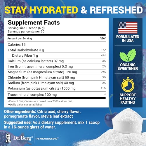 Dr. Berg Zero Sugar Hydration Keto Electrolyte Powder - Enhanced w/ 1000 mg of Potassium & Real Pink Himalayan Salt (NOT T...
