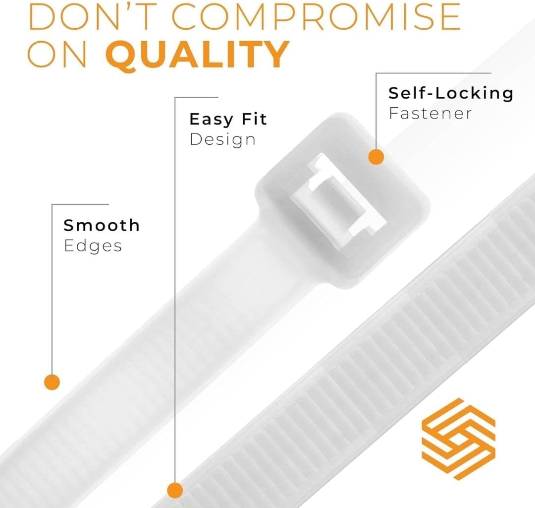 GTSE 10 Inch White/Clear Zip Ties, 100 Pack, 18lb Strength, UV Resistant Long Nylon Cable Ties, Self-Locking 10" Tie Wraps