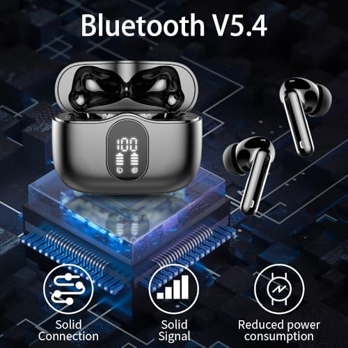 Wireless Earbuds, Bluetooth 5.4 Headphones Bass Stereo, Ear Buds with Noise Cancelling Mic LED Display, IP7 Waterproof in ...