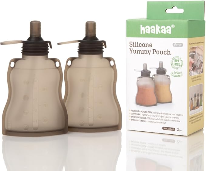 haakaa Silicone Yummy Pouch (4.5 oz) – Reusable Snack Pouch for Babies/Toddlers/Kids – Leak-Proof, Food-Grade Silicone: Freezer & Dishwasher Safe (2-PK)