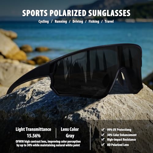 Ofwin Polarized Sports Sunglasses for Men Women UV Protection Cycling Bike Running Wrap Around Sun Glasses