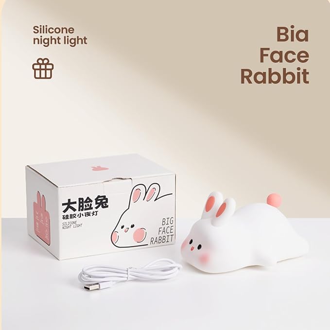 Bunny Night Light, Cute Silicone Rabbit Lamp, Dimmable LED Nursery Nightlight, Rechargeable Touch Control with Timer, Kids Bedroom Baby Lamp Easter Gift