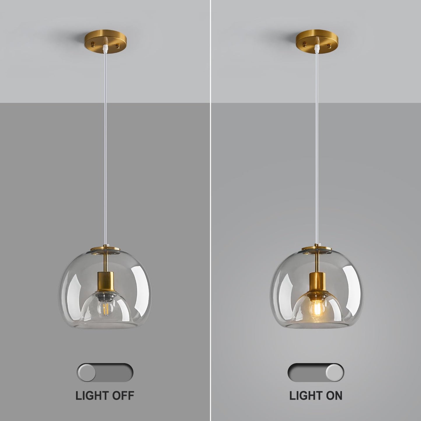 Lbsqj Clear Glass Pendant Lights Kitchen Island Gold Hanging Light Fixture Glass Globe Pendant Light Modern Pendant Lighting For Kitchen Island Bedroom Dining Room (9.84  1 Pack)