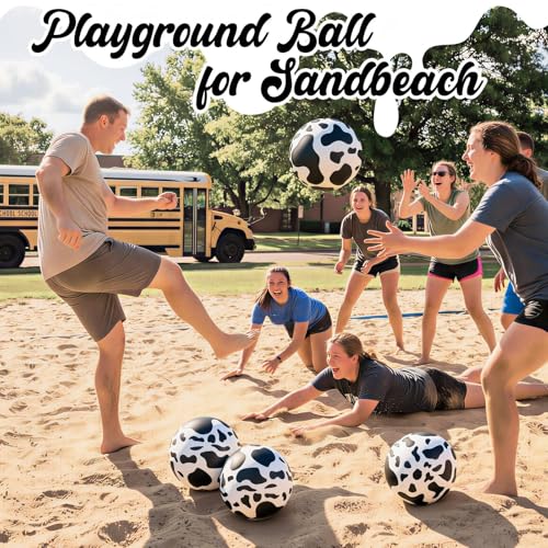 Hungdao 6 Pcs Cartoon Cow Inflatable Bouncy Balls 9 Inch Playground Beach Ball Cow Print Mini Dodgeball Kickball for Beach...