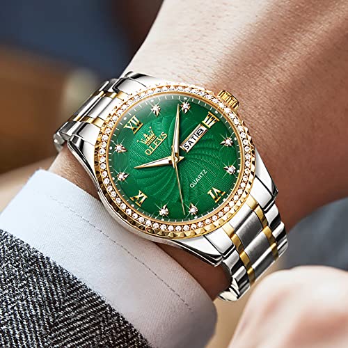 Men's Casual Stainless Steel Watch, Big Face Easy to Read Analog Quartz Watch with Day and Date, Classic Waterproof Diamon...