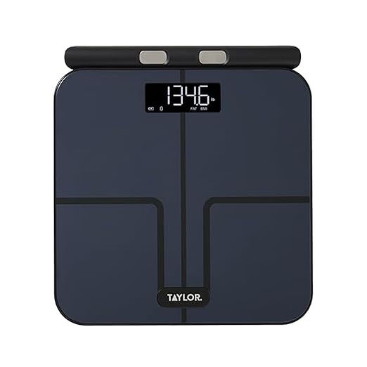 Taylor Smart Total Body Composition Scale with Precision Hub App, Retractable Handle, 11.8" x 11.8" Glass Platform, Vanish...