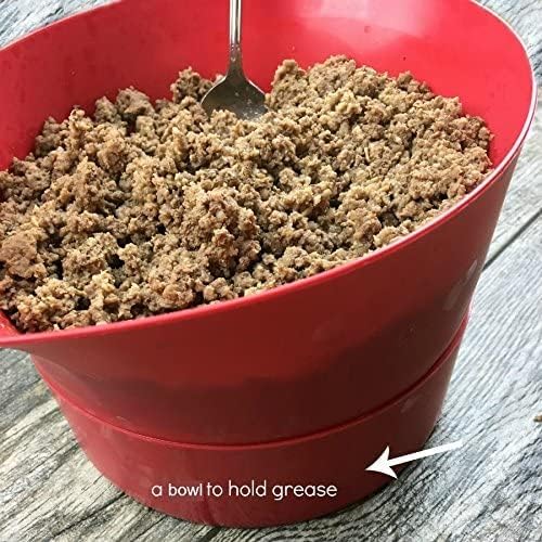 Colander Grease Strainer With Handle And Container, Catch Bowl With Lid 3 Piece Strain Set | Strains Ground Beef, Bacon & Pasta | Safe Kitchen Gadget BPA Free | Made In The USA (Purple)