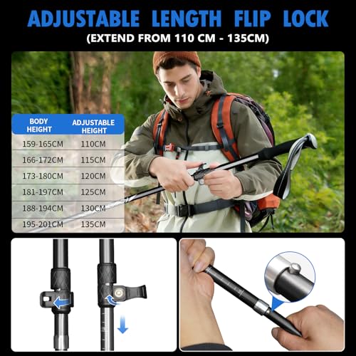 Deepfeel Collapsible Trekking Pole Adjustable Hiking Pole - Aluminum Alloy 7075 Walking Stick with Telescopic & Foldable T...