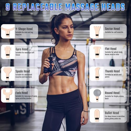 cotsoco Massage Gun Deep Tissue, Muscle Massage Gun with 9 Attachment Heads 20 Speeds & Silent Brushless Motor for Pain Re...