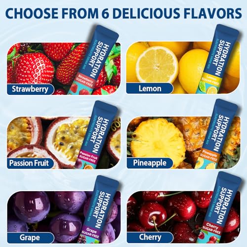 Zero Sugar Electrolyte Hydration Powder Variety Pack – Single-Serve Stick Packs for Keto & Low Carb – 6 Natural Fruit Flav...