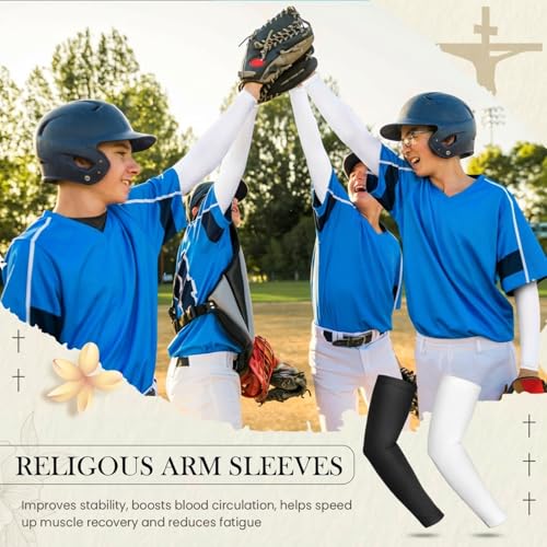 Bunnycool 2 Pairs Cross Arm Sleeve Christian Compression Arm Sleeve Youth Football Baseball Volleyball